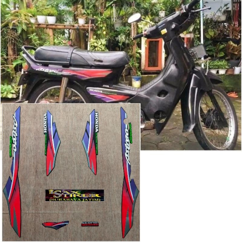 Striping Original Honda Astrea Grand hitam Lis Merah tahun 1996