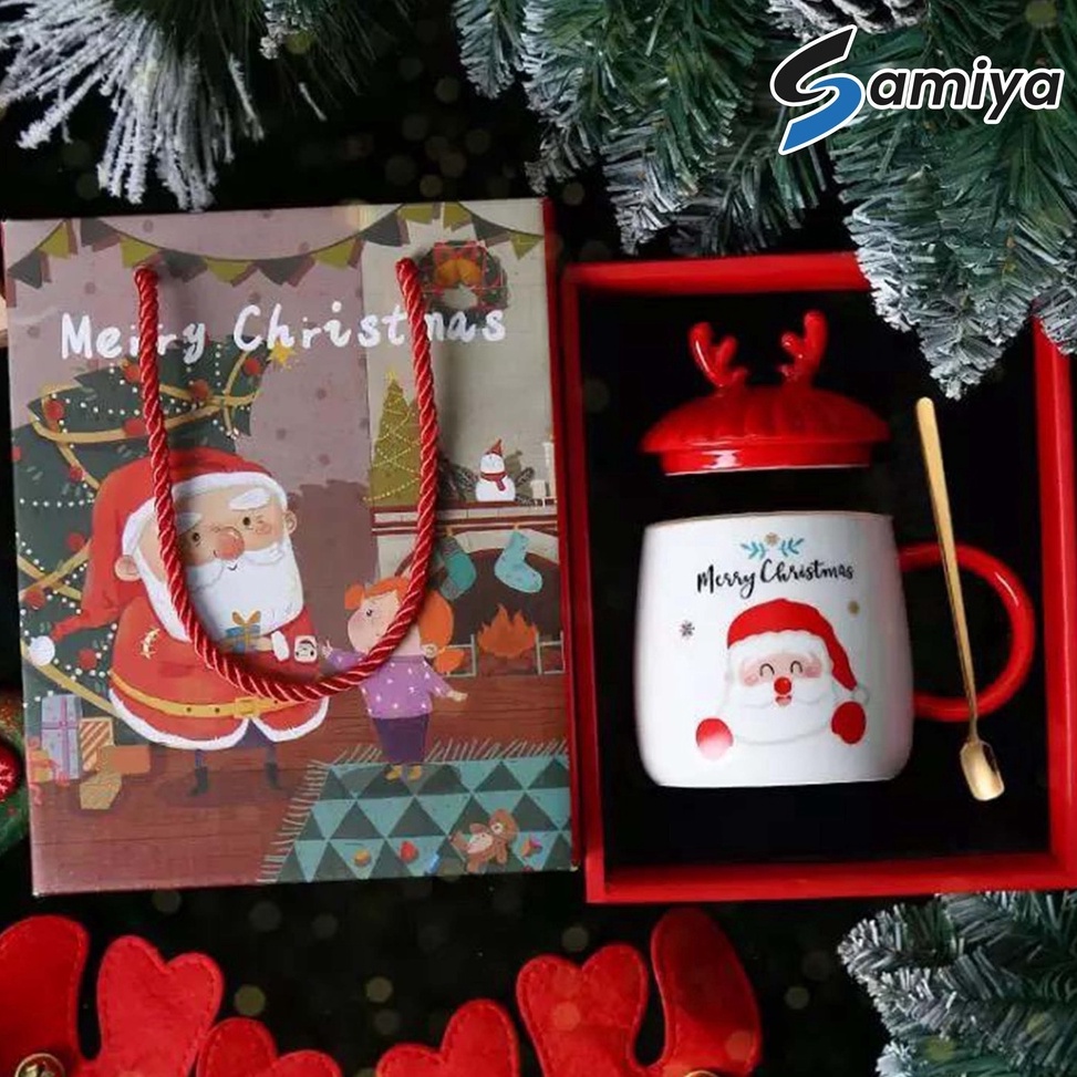 

⚡XPRESS⚡ hampers christmas ceramic cup set / gelas cangkir saucer sendok teh gift box kado hadiah bingkisan natal