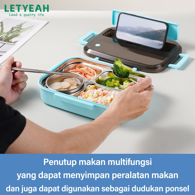 【Live exclusive】LetYeah lunch box stainless anti tumpah dan anti bocor/Kotak Makan 4 Sekat