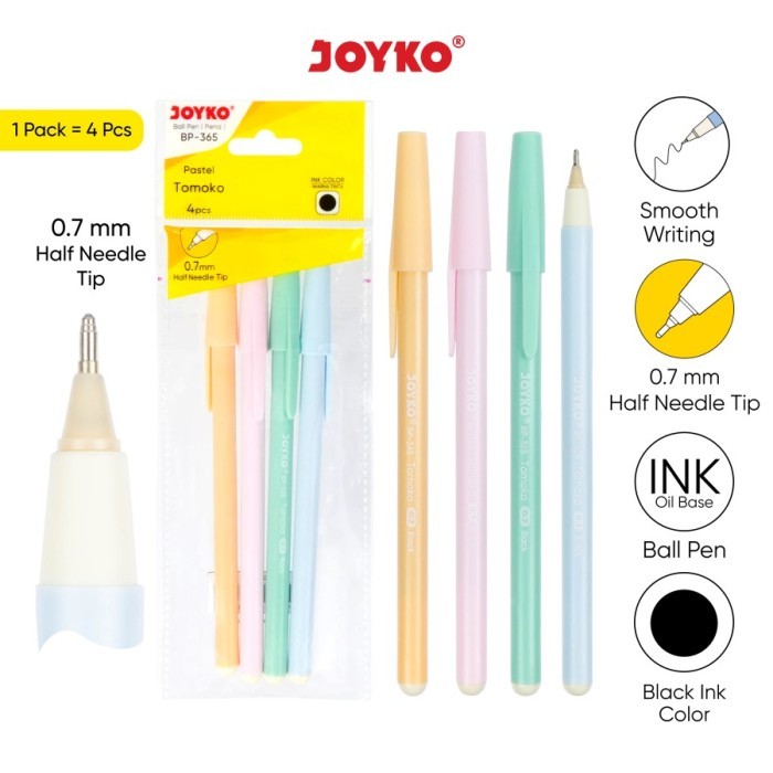 

BALL PEN PULPEN PENA JOYKO BP-365 0.7mm ISI 4 TOMOKO BOLPEN MURAH HITAM PASTEL WARNA WARNI BLACK GROSIR TIDAK MUDAH KERING ATK KANTOR ASLI BOLPOINT LUCU BP 365 BP365 0.5 mm