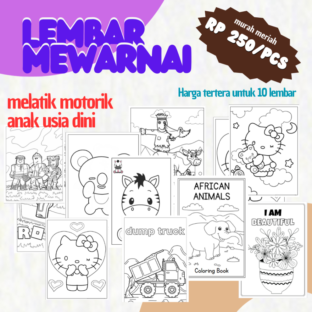 Kertas10pcs lembar A5  mewarnai coloring whorkseet