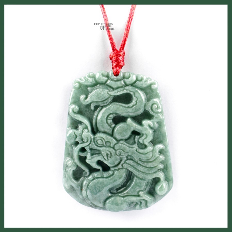 Kalung Liontin Naga Pria Batu Giok Natural Jadeite Jade Burma Asli