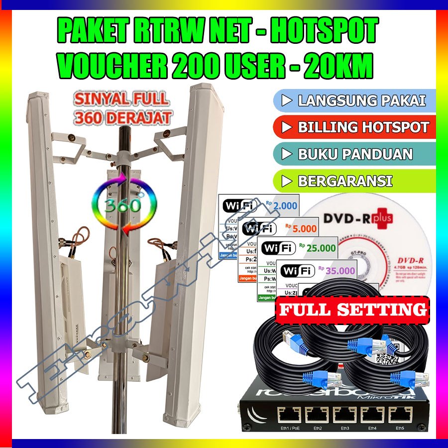 Paket Usaha RT RW NET HOTSPOT Voucher Full Setting 200 User 10 KM | Internet Desa | Internet Sekolah