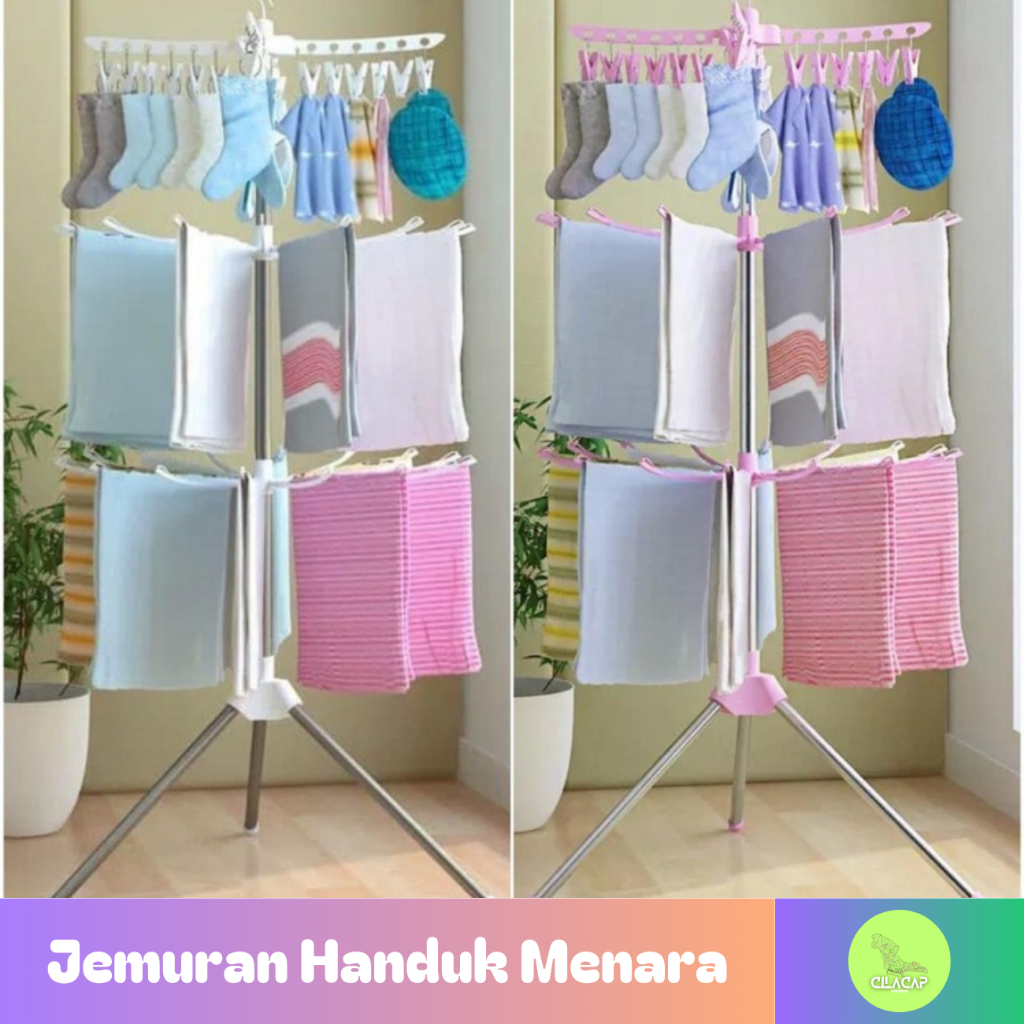 Jemuran Baju Menara 3 Tingkat Lipat - Jemuran Baju Bayi Menara Serbaguna 3 Tingkat