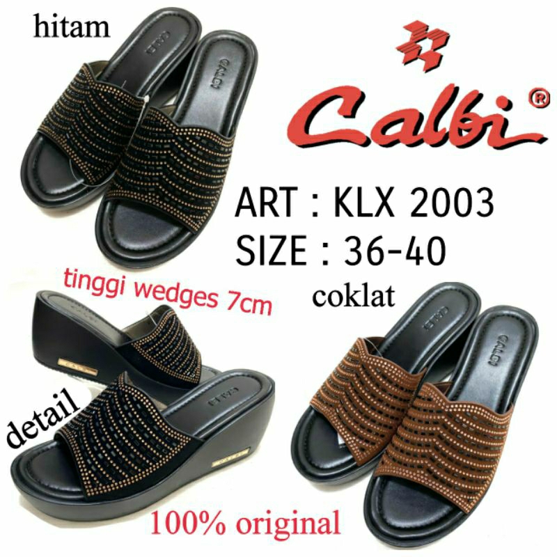 Sandal Wedges Wanita Original Calbi KLX 2003 Size 36-40 Warna Hitam/Coklat | Sandal Kondangan Wanita