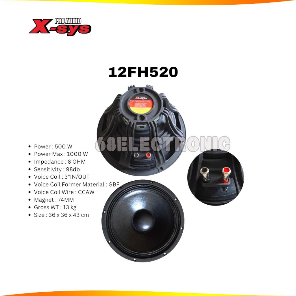 X-Sys Komponen Speaker 12FH520 15inch Woofer 500 Watt
