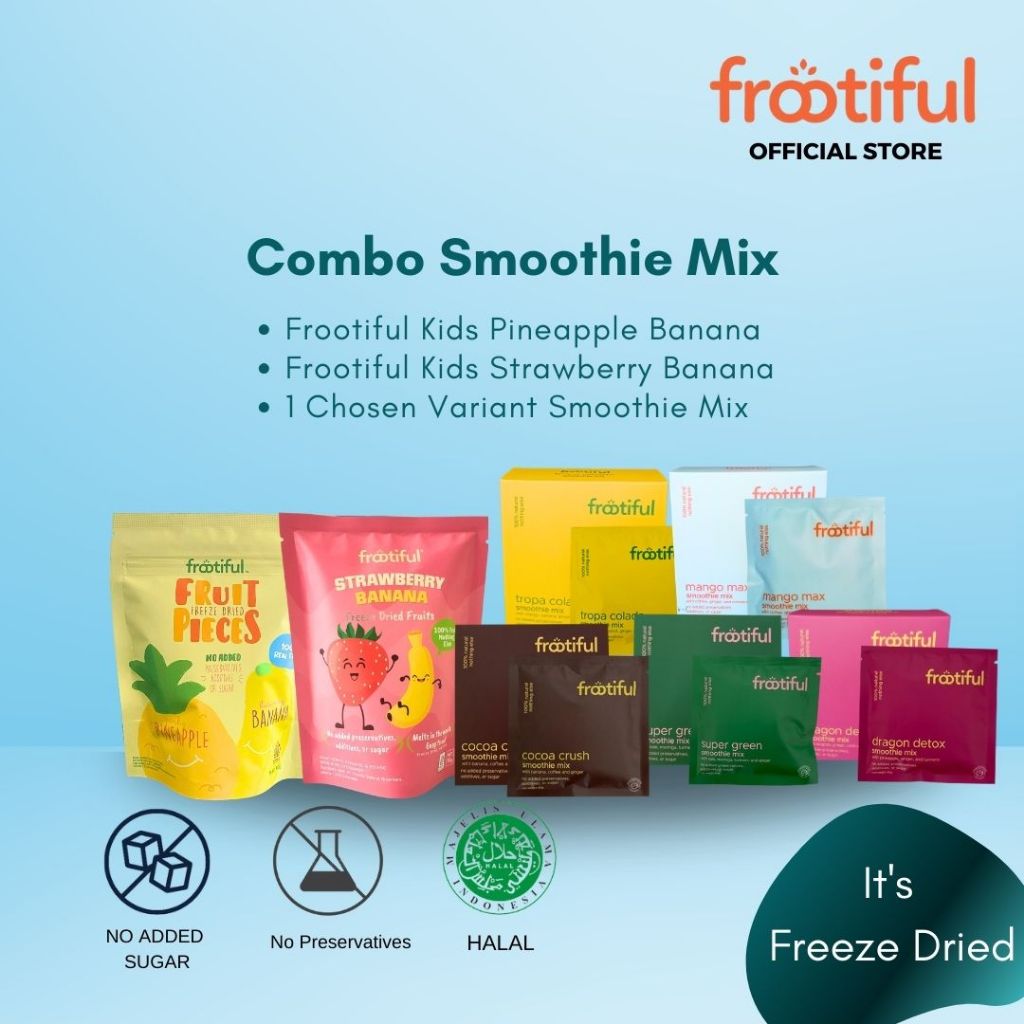 

Combo Freeze Dried Kids Pineapple Banana 10gr, Strawberry Banana 10gr dan Smoothie Mix 1 Chosen Variant