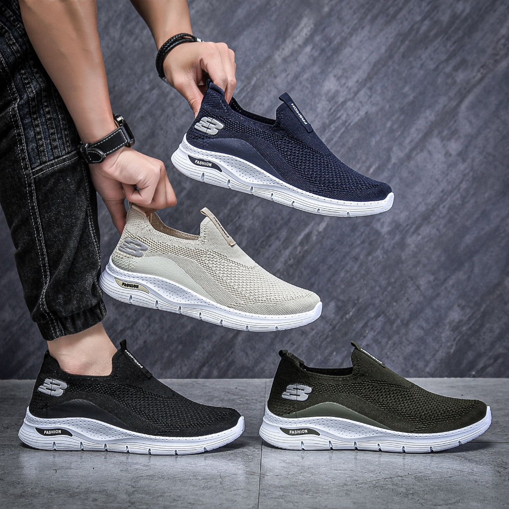 ESSE Sepatu Sneakers Slip On Kanvas Rajut Nyaman Anti Licin Terlaris Pria Tanpa Tali Casual Shoes MN