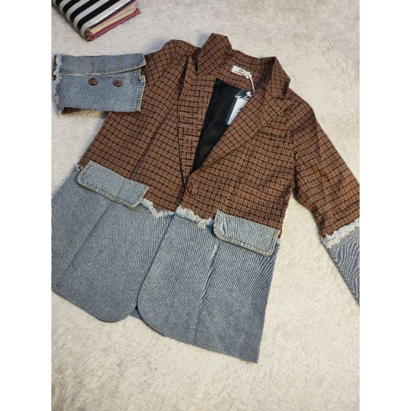 Blazer Kombinasi Denim