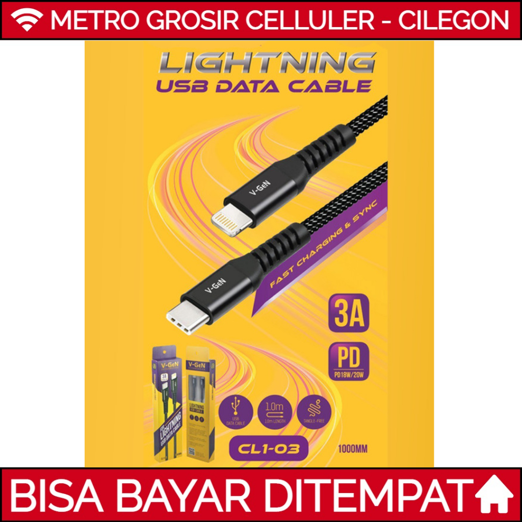 Kabel Data USB Type C to Lightning Iphone V-GeN VCB-31 VGEN 3A 20W