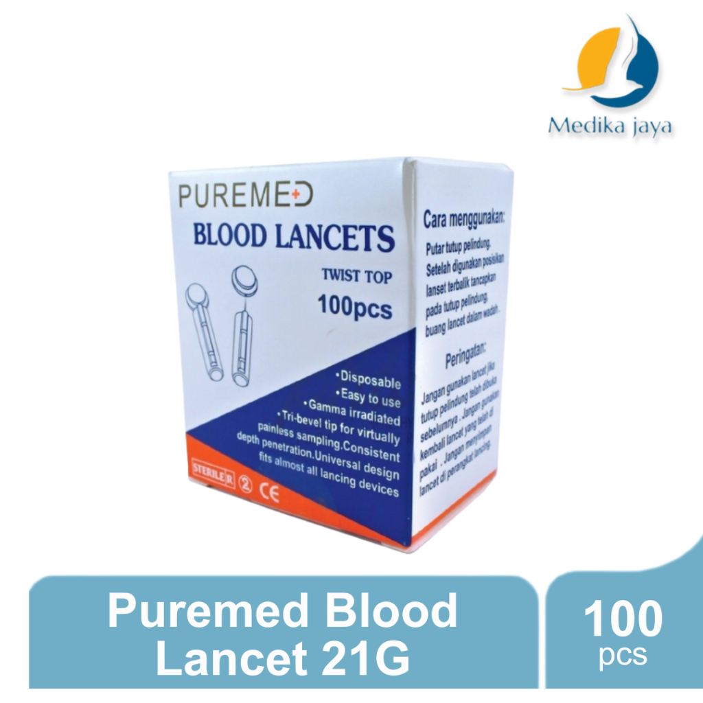 Puremed Blood Lancet Steril 21G / Untuk Bekam / Alat Kesehatan Medika Jaya