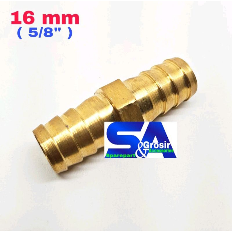 16 mm Nepel Cabang 2/ Dua/ Lurus KUNINGAN Sambungan Selang 5/8 Inch Kompor Gas/ Air/ Kompresor-Penya