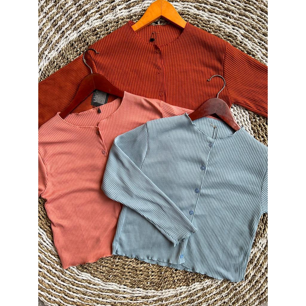 Crop Cardigan Waffle / Cardigan Crop Korean / Cardigan Crop Top / Cardigan Rajut Wanita / Outer Wani