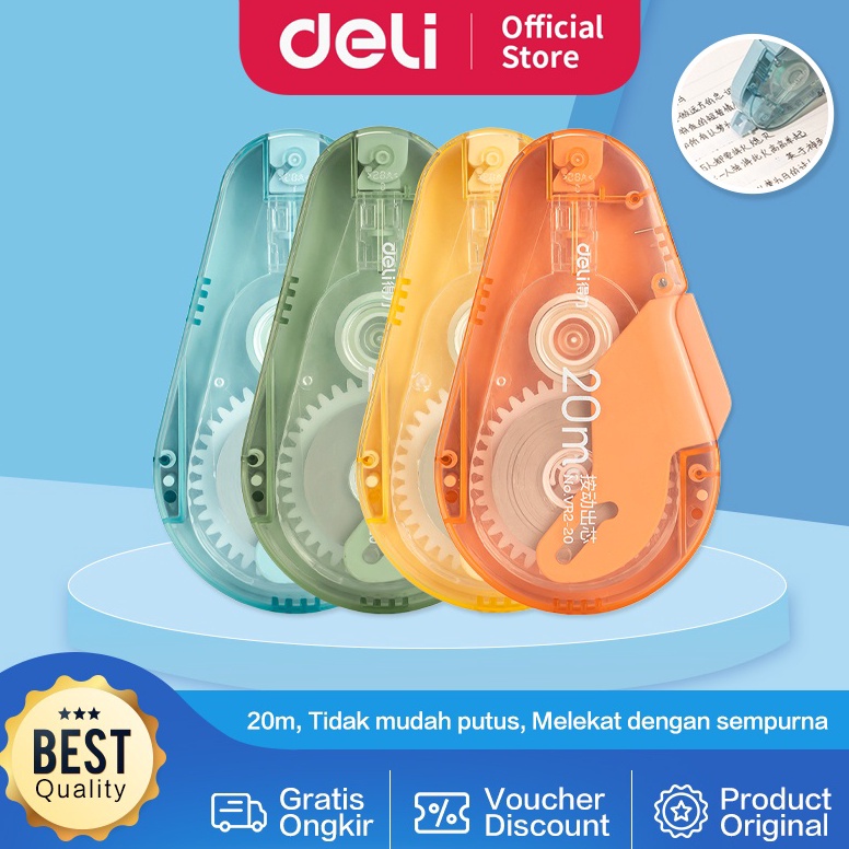 

BAYAR DITEMPAT ✅ Deli Correction Tape / Tip Ex Kertas / Pita Koreksi 20 Meter Praktis Warna Lucu VR2-20