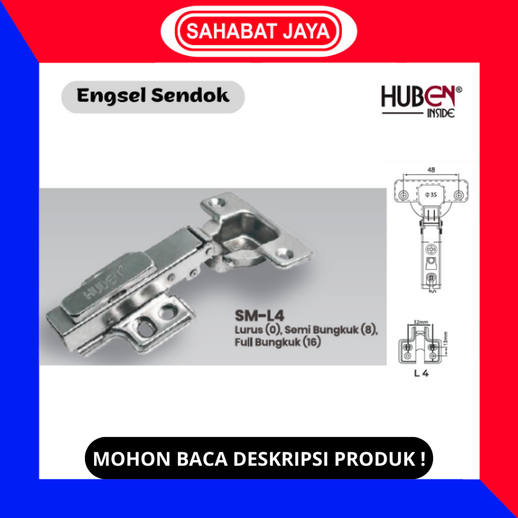 HUBEN Engsel Sendok Slow Motion Soft Close Hidrolis SM M2 L4 Lemari