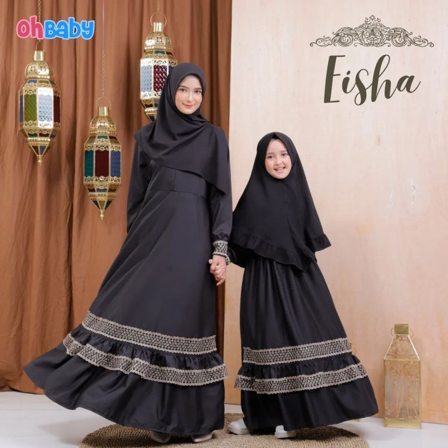 Laisha Kids Apparel - [SALE] Setelan GAMIS anak perempuan Merek OH BABY seri EISHA - Set Baju GAMIS Anak Perempuan Atasan Lengan Panjang Termasuk Jilbab OHBABY  - Setelan Pakaian Anak Perempuan Muslim Murah - Baju Muslim Anak Perempuan Murah - Baju Muslim