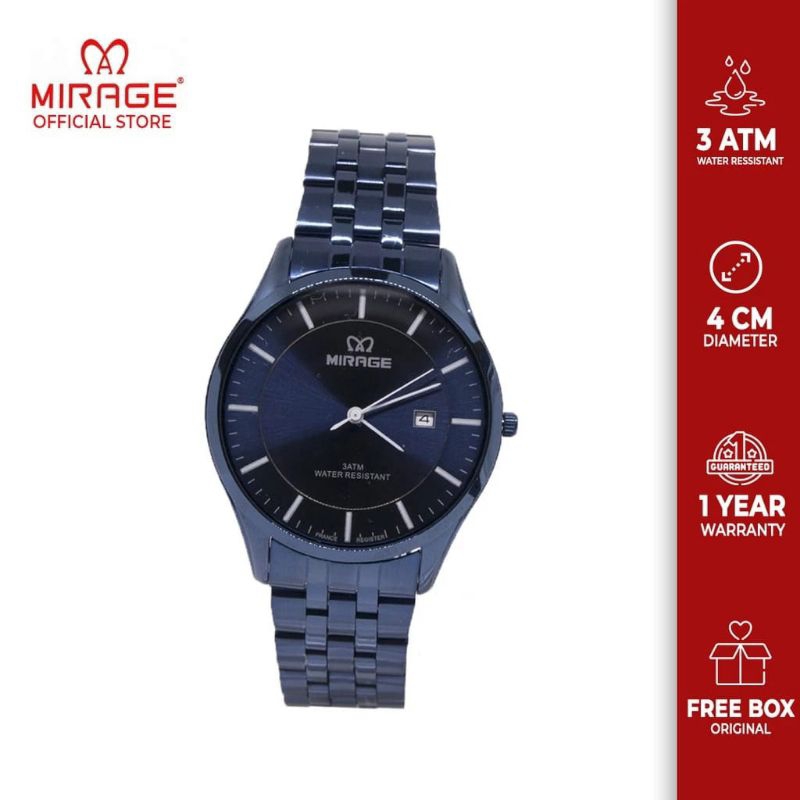 jam tangan mirage rante biru 8544 original tahan air jam tangan mirage