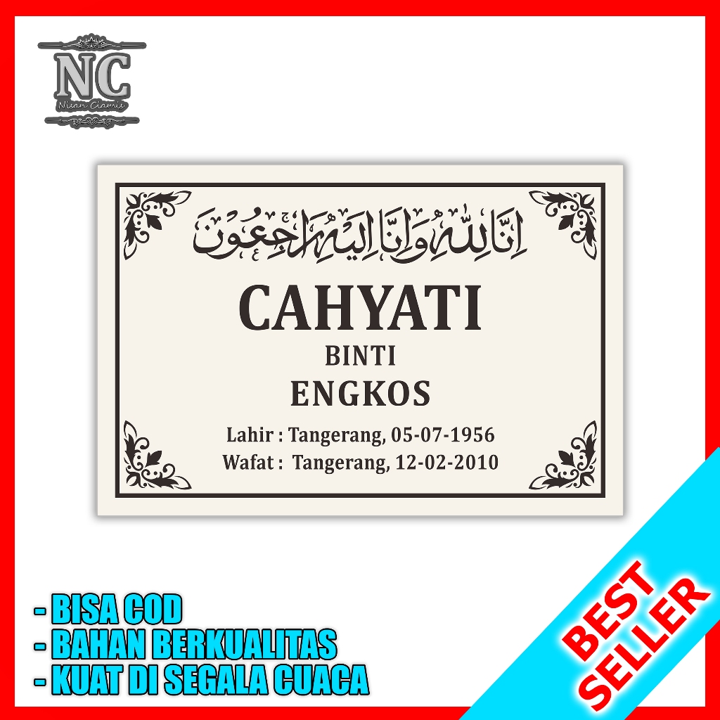 BATU NISAN GRANIT Penghias Makam Motif Bunga Kupu Warna Cream Ukuran 20x30 cm - SATU HARI JADI