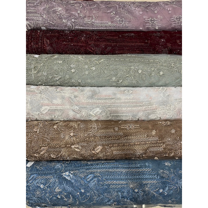 Tulle Stone / tille mutiara stone kain brokat brukat kain dress bahan kebaya