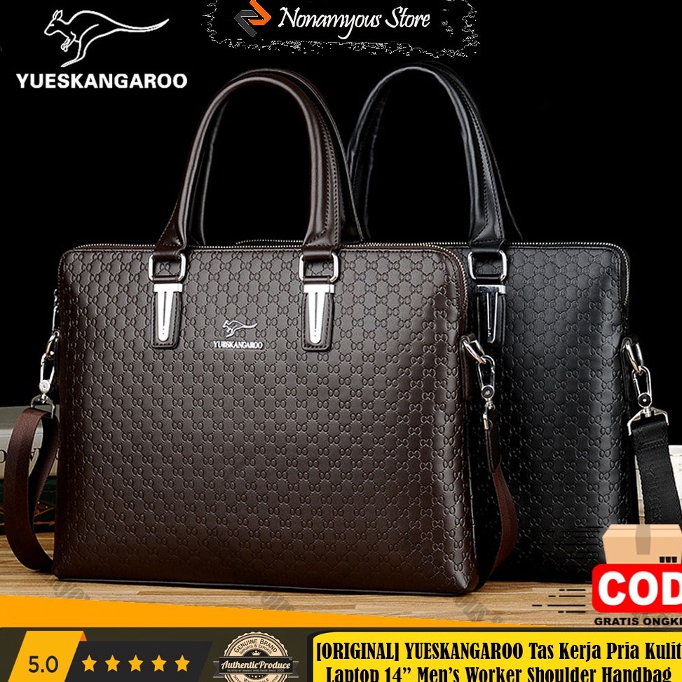 code0g0Fu [ORIGINAL] Yueskangaroo Tas Kerja Pria dan Wanita Kulit Laptop 14 Inch Business Shoulder H
