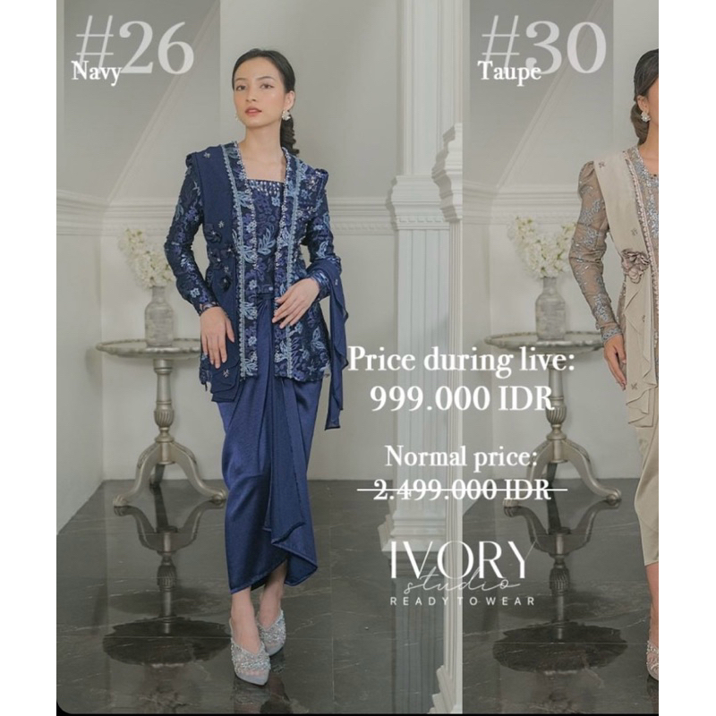 [Ivory Studio rtw] AKSATA - #7 Floral Kutubaru Kebaya with Wrap Skirt Set in Navy