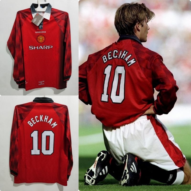 Jersey Retro Emyu Man Chester Home 1996 1997 Beckham LS Long Sleelve Lengan Panjang