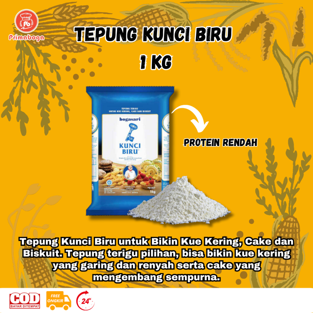 

Tepung Terigu Kunci Biru 1 Kg Rendah Protein, murah berkualitas