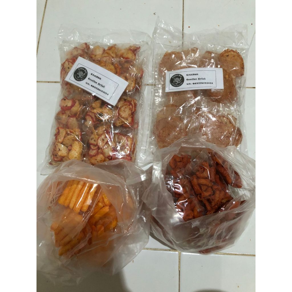 

Camilan kriuk Pedas Cakruk kemasan Reseller | Basreng, Makroni, Kripca, KrupukSeblak