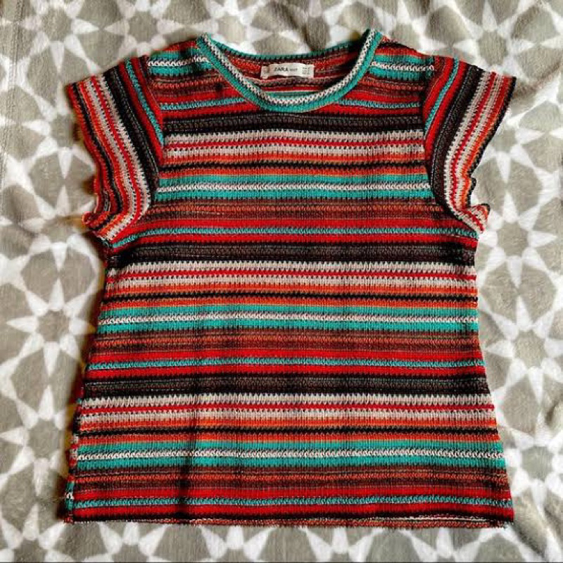 Zara Knit Top Ruffle Sleeve Striped