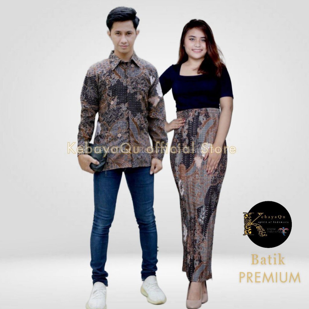 KQ> BAJU KEMEJA BATIK SLIMFIT PRIA LENGAN PANJANG FORMAL / BATIK COUPLE PASANGAN / BAWAHAN ROK LILIT