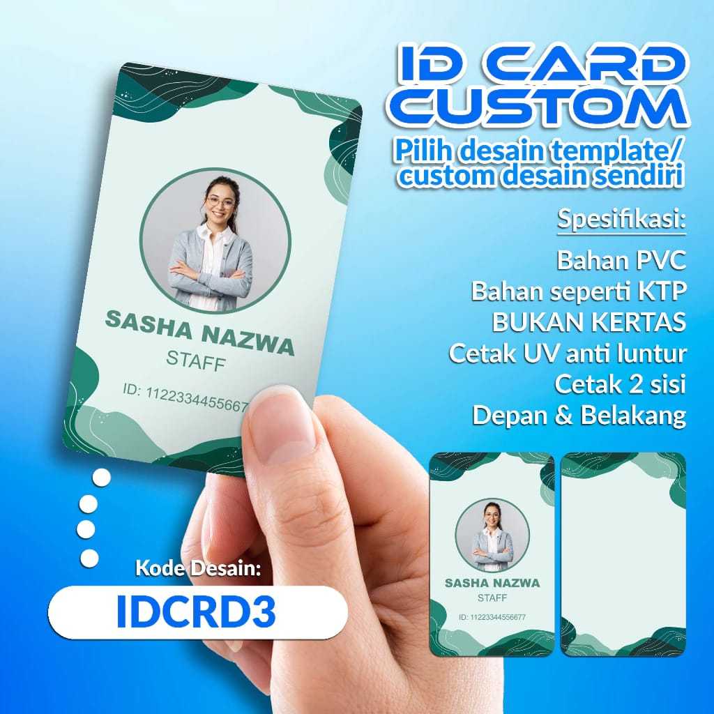 

Kartu ID Card Custom Bahan PVC CUSTOM FOTO / NAMA / DAN LAIN LAIN
