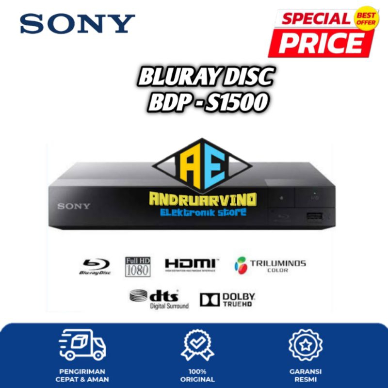SONY BDPS1500 DVD BLURAY DISC PLAYER - BDP-S1500