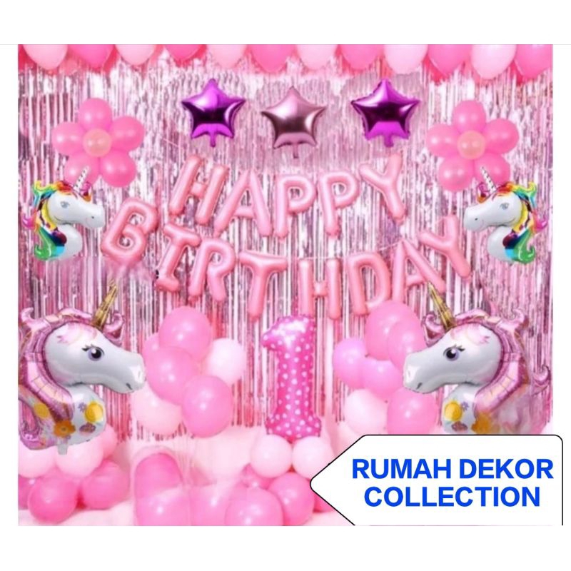 Paket dekorasi ulang tahun unicorn mini anak