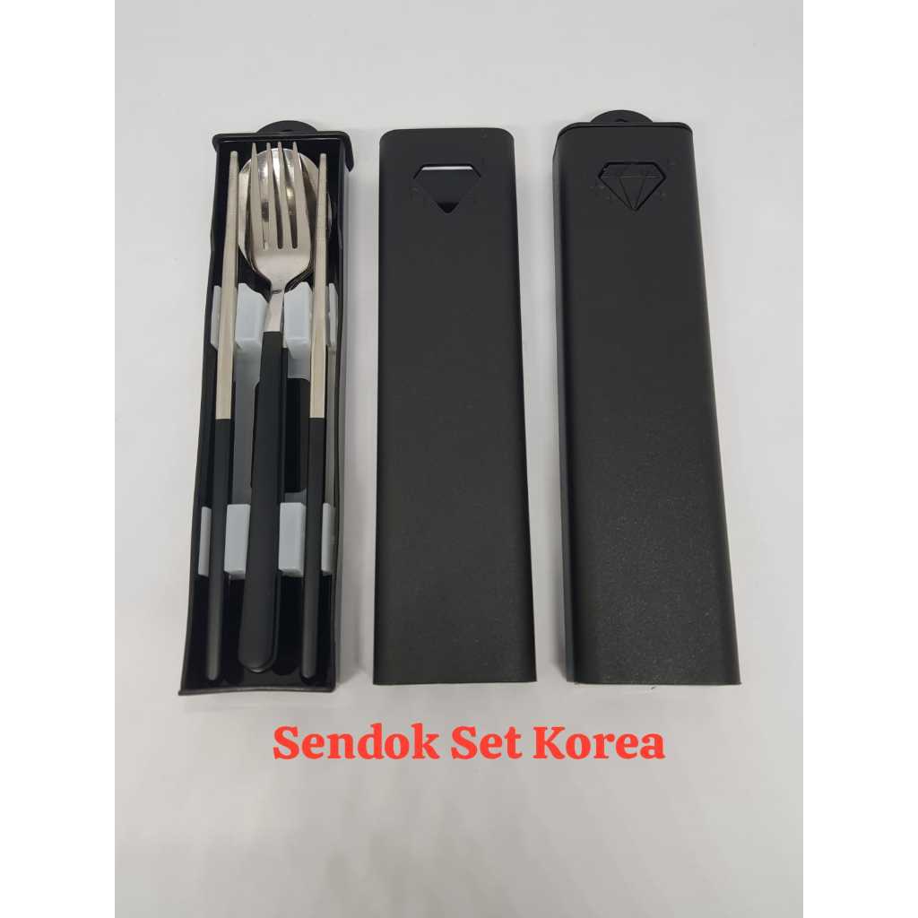 Sendok Set Korea I Alat Makan Korea Stainless Steel I Premium Portable Cutlery 4in1 I Bisa Custome N