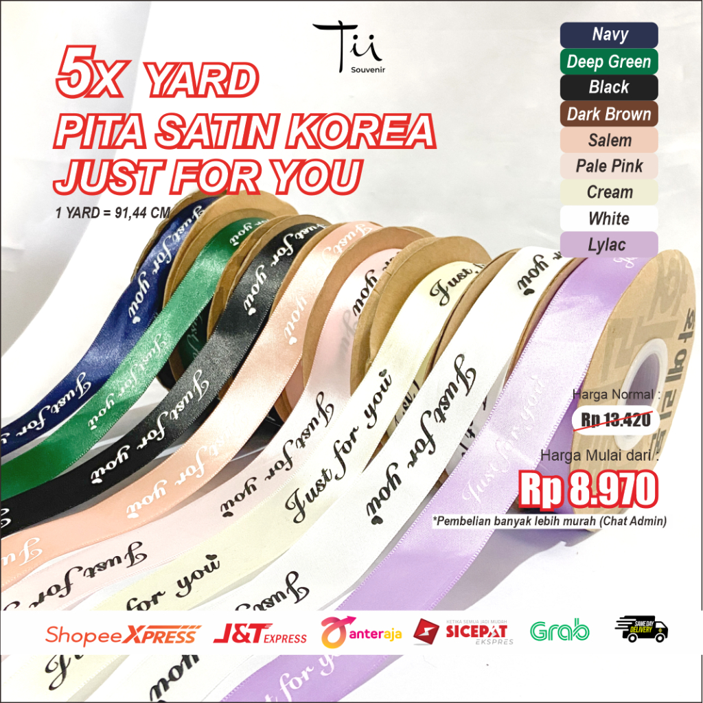 

(5 YARD) Pita Satin Just For You Korea 2,5 Cm 1 Inch Buket Gift Kado Souvenir Scrapbook
