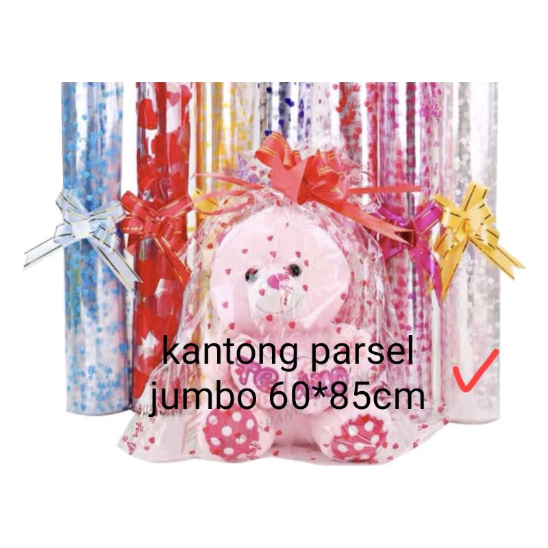 

kantong parsel bening jumbo 60 x 85 cm motif bintik putih bungkus kado