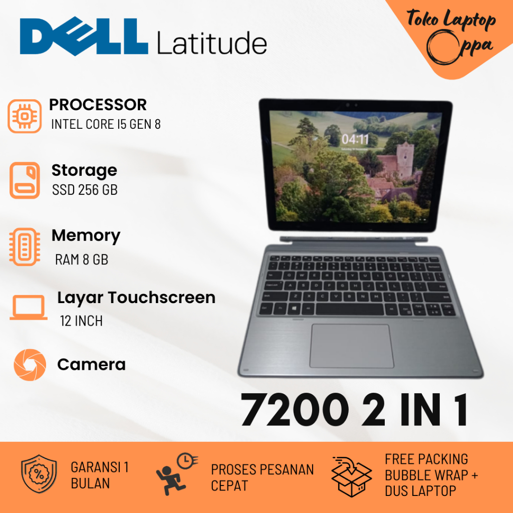 Laptop Berkualitas Dell Touchscreen 2in1 7200 Core i5 ram 8gb ssd 256gb