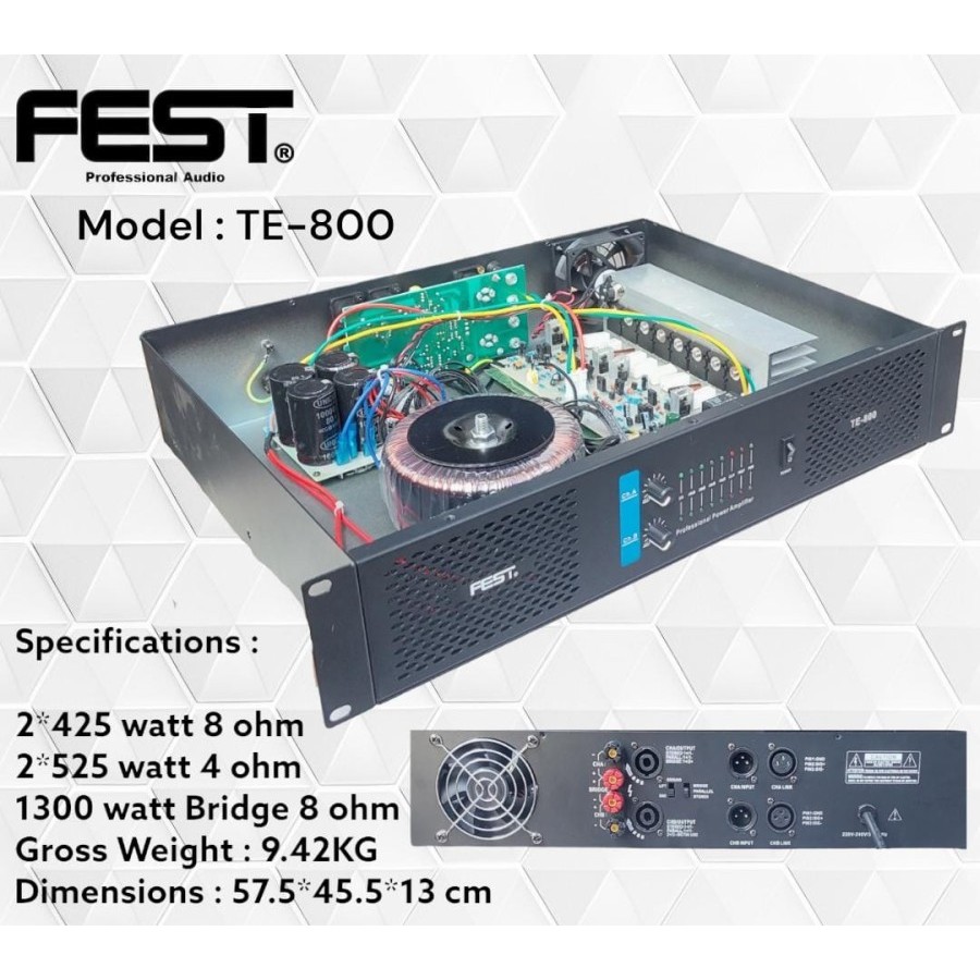 Power Amplifier FEST TE 800 / TE800  Original 2x425 Watt Class AB