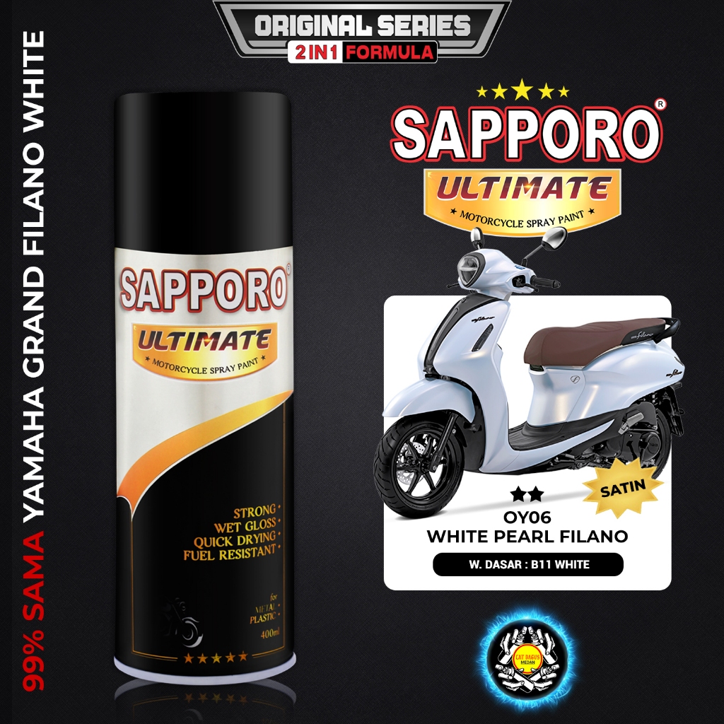SAPPORO ULTIMATE OY06 WHITE PEARL FILANO CAT SEMPROT 400 ML CAT MOTOR AEROSOL PYLOX PUTIH BIRU MUTIA