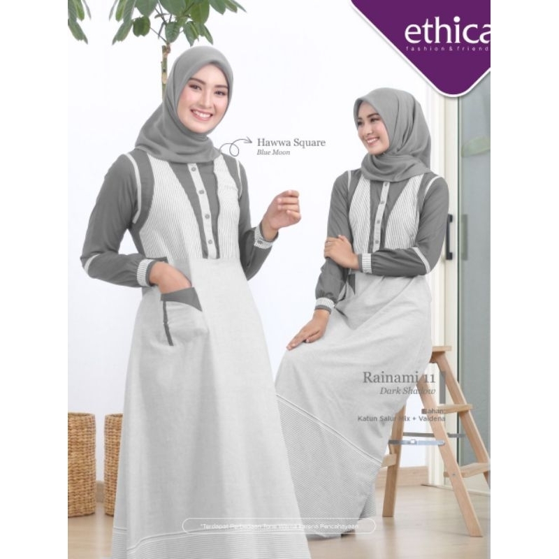 Ethica Dress Rainami 11 Dark shadow dan Maroon Baju Muslim Wanita Gamis Daily