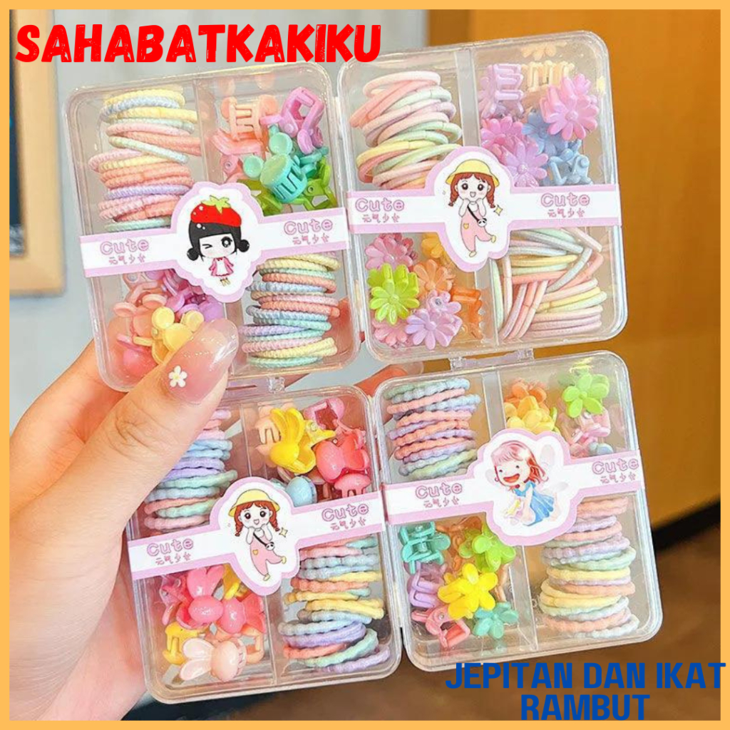 Set Ikat Rambut Dan Jepit Rambut Anak Box / Ikat dan Jepit Rambut Anak Set