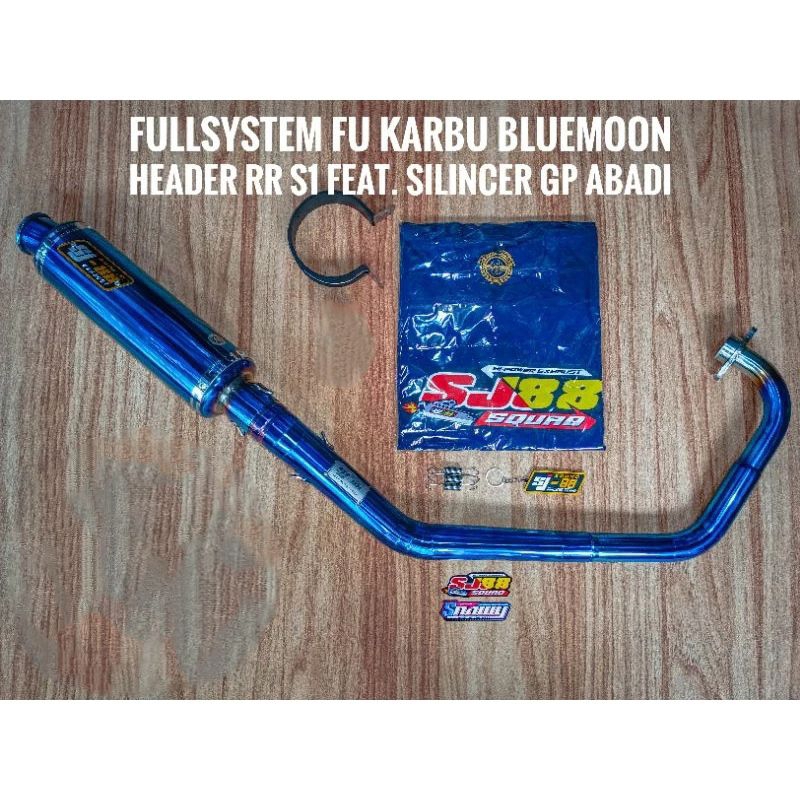 Knalpot Full System SJ88 RR S1 Satria FU Karbu – Header Bluemoon + Silincer Racing Suara Padat Adem