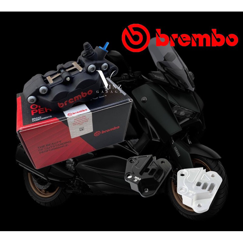 Kaliper 4 Piston Brembo Black Red Logo Disc 300 Mm Yamaha Xmax // Brembo Xmax // Set Bracket Breket 