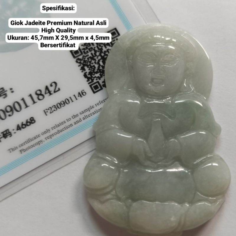 Liontin Kwan Im/ Avalokitesvara/ Guan Yin Jadeite Asli Bersertifikat (1842)