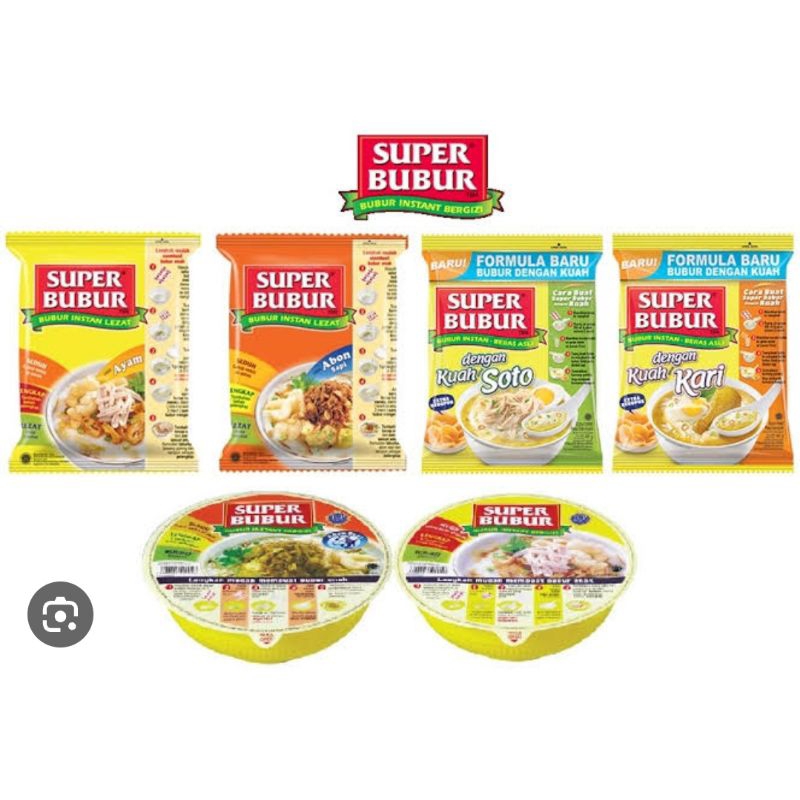 

Super Bubur Beras Asli-Bubur Instan 5pcs(Kari,Ayam,Abon,soto)