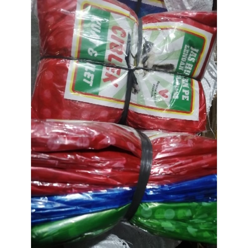 Mantel plastik polkadot jaket dan clana mantel plastik kombinasi Jas hujan plastik 12buah