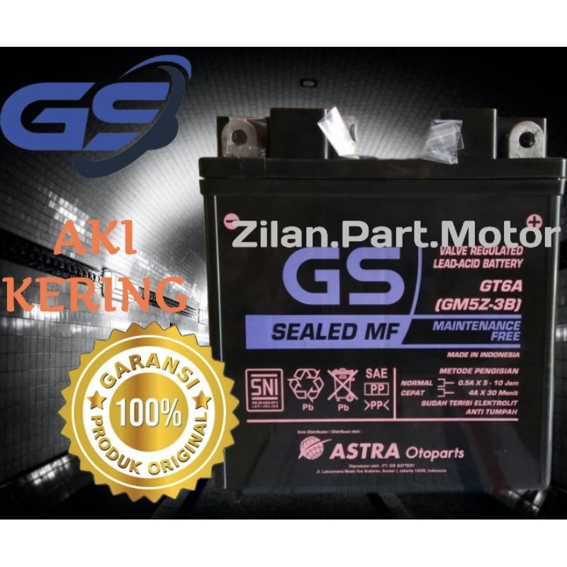 Aki kering merk gs astra tipe GM5Z-3B, GT6A for all motor bebek