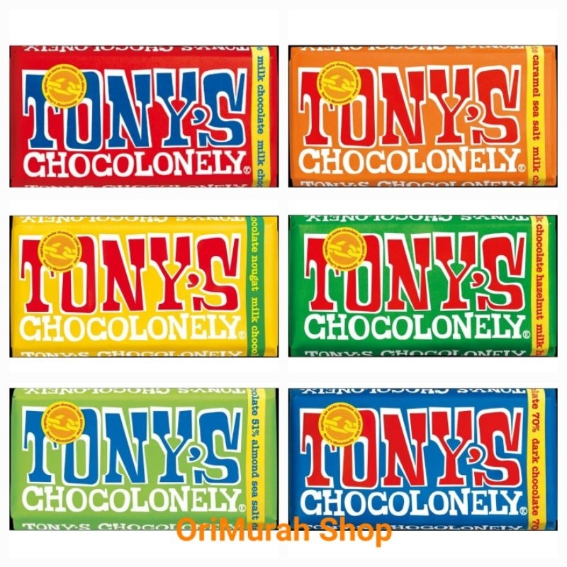 

Coklat Tony's Tonys Chocolonely Hazelnut Almond Caramel Sea Salt Honey Nougat Milk 70% Dark Chocolate 180 g Cokelat Premium Import
