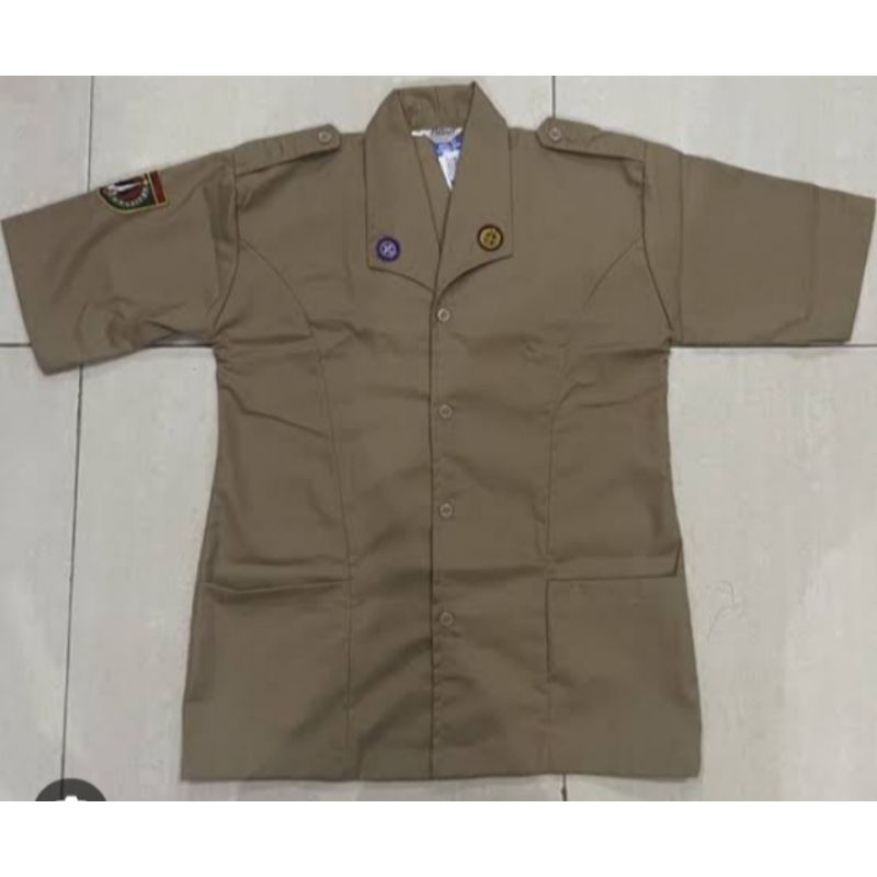 seragam sekolah baju Pramuka tali lengan pendek coklat kuning coklat susu SMP SMA