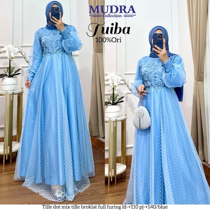 [LD 110] TUIBA DRESS GAMIS BRUKAT WANITA PESTA MEWAH ELEGANT BAHAN TILE IMPORT ORI BY MUDRA HIJAB